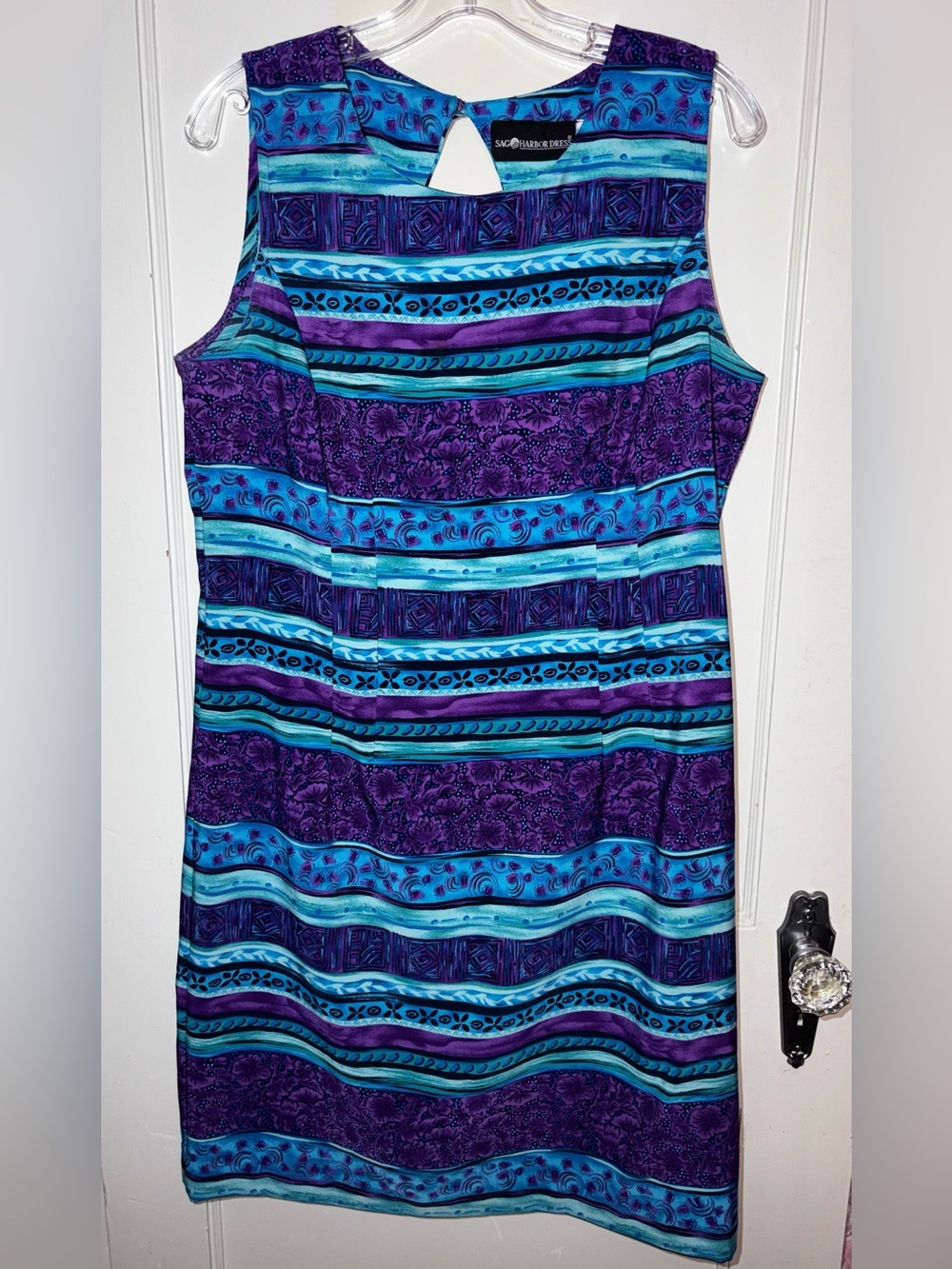 Vintage Sag Harbor Blue and Purple Sleeveless Whimsigoth Retro Dress